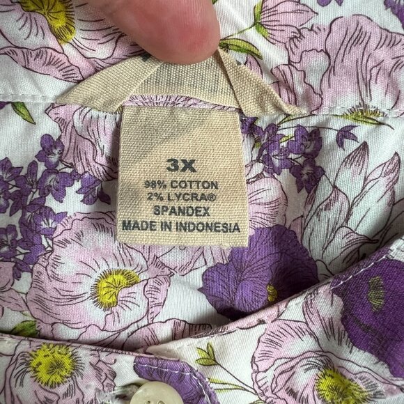 Duluth Tunic Top Womens 3X Lavender Floral Wrinklefighter Collarless Button Down - Picture 10 of 11